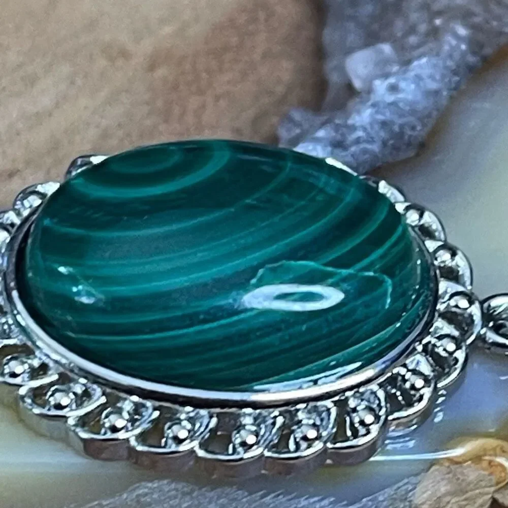Malachite pendant necklace natural crystal silver plated chain NEW - Picture 5 of 7